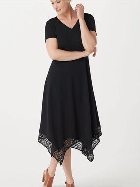 H by Halston Black Knit dress with Lace detailed bottom